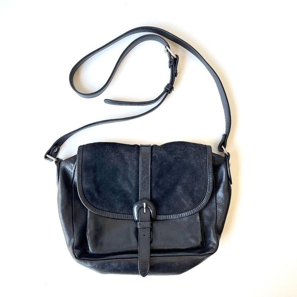 A.P.C Black Leather and Suede Crossbody Flap Bag Purse
